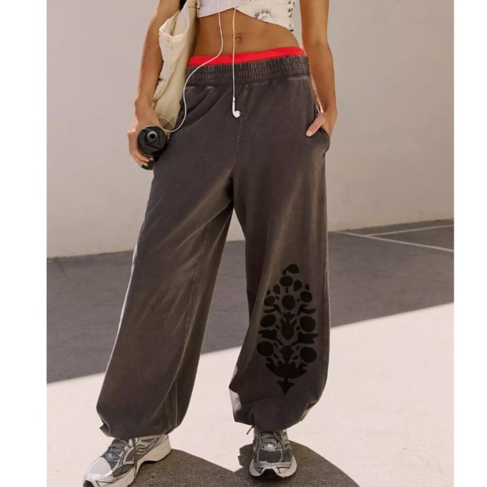 Free People Movement NWOT Epic Floral Black Combo Hot Shot Logo Crossover Pant